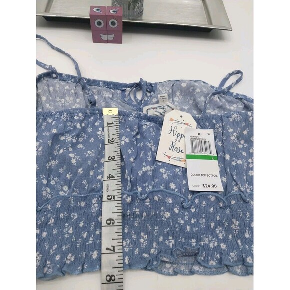 Hippie Rose Juniors Blouse Crop Tank Top Denim Floral White Size L New - Picture 7 of 8